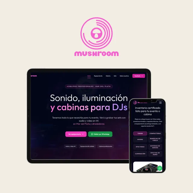 Mushroom MDP — Alquiler de equipos de sonido y cabinas de DJ en Mar del Plata.